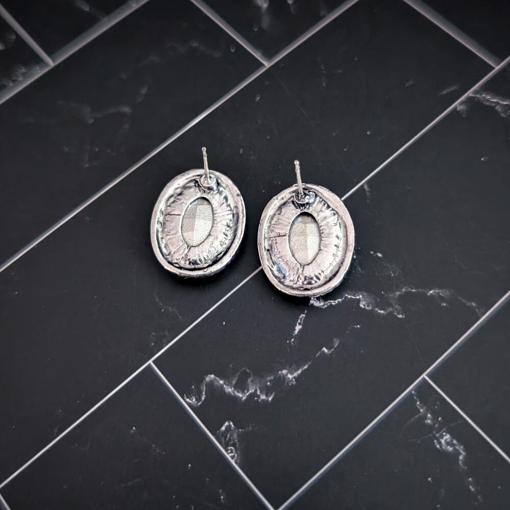 Vintage Stud Earrings Clear Gem Oval with Silver Tone Halo - Picture 5 of 7
